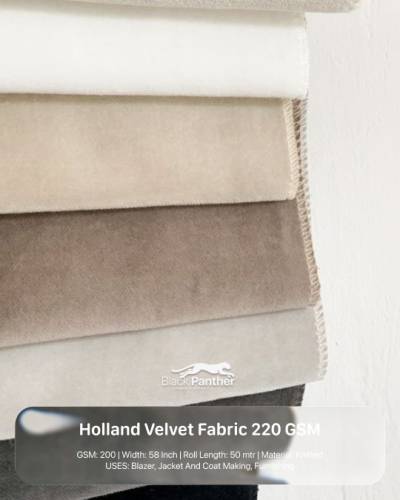 Holland Velvet Fabric 220 GSM | Knitted 58” Width, 50m Roll | Blazers, Jackets & Coats in Surat